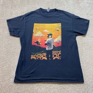 Mens Gildan Heavy Cotton‎ Black Graphic T Shirt Bee Sunflower Sunset Size L